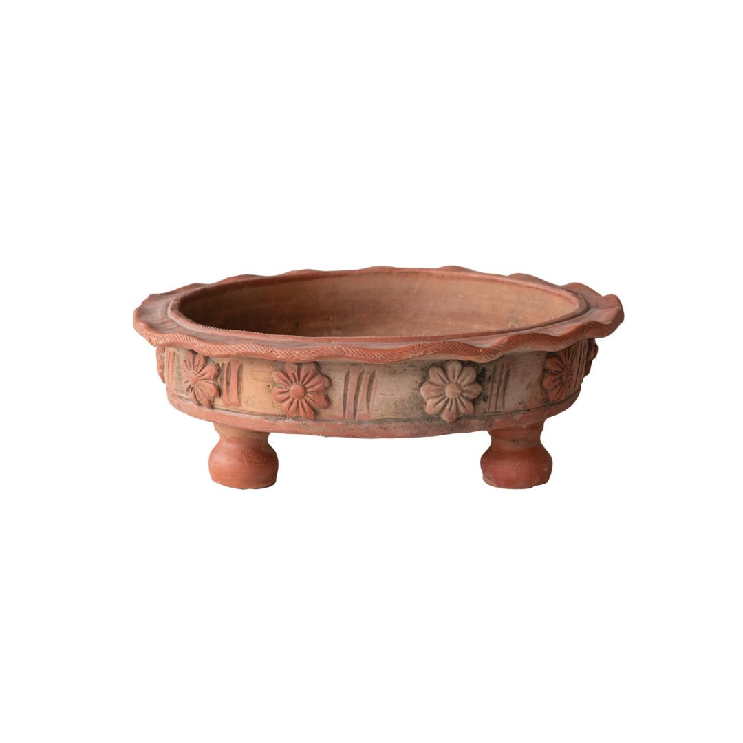 Ruffled Footed Terra Cotta Bowl – 15″ x 5″
